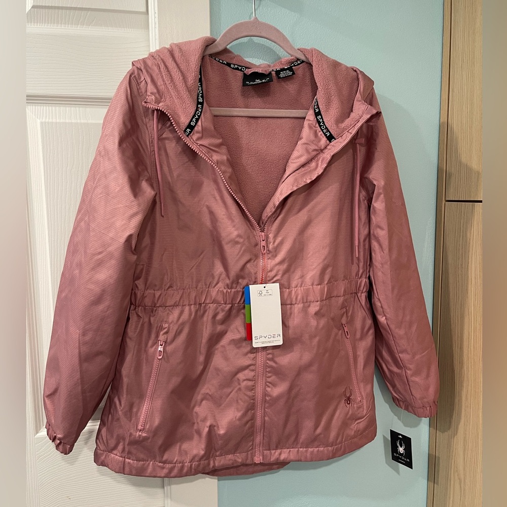 Spyder Sz Med Fleece Lined Hooded Jacket Women ASHEN LILAC Pink Soft shell NWT